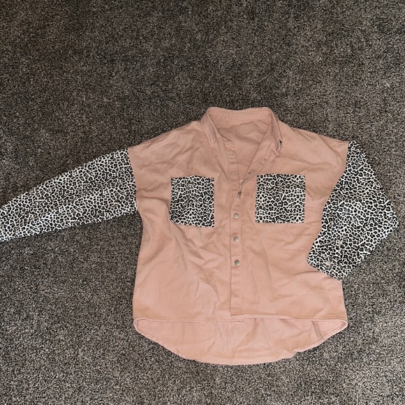 Women’s Leopard Contrast Denim Jacket - Picture 2 of 4